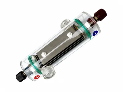 Sodium hypochlorite electrolytic cell with transparent chamber structure.